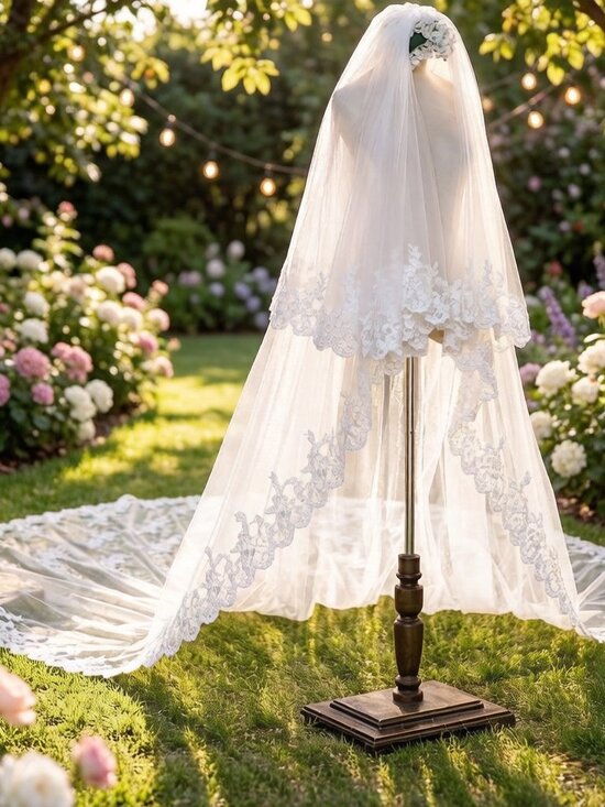 New Royal Cathedral Lace Trim Veil 2 Tier 138\